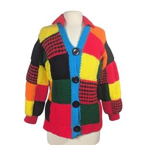 Vintage Colorful Crochet Handmade Patchwork Cardigan Sweater Retro Harry Styles